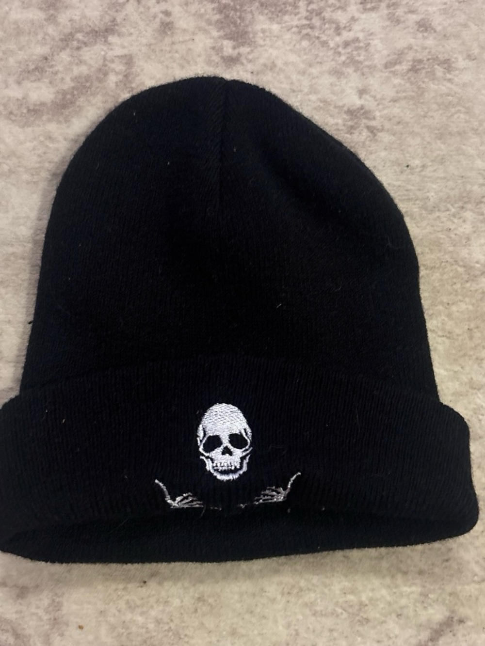 Black Skull Embroidered Knit Beanie